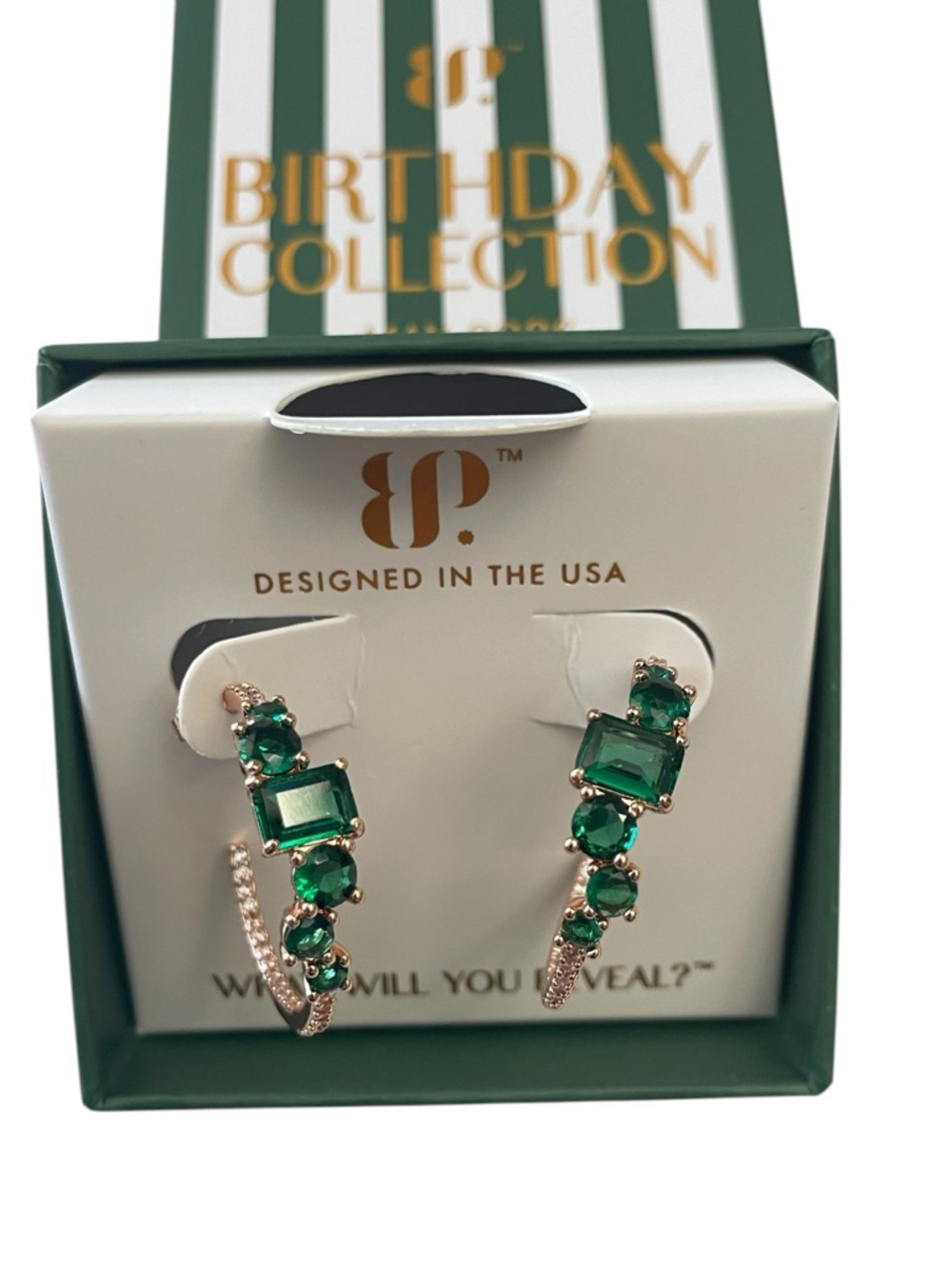 ER69230 The Annalise Hoops Lab Emerald/Rose Gold May 26’ Bomb Party Earrings